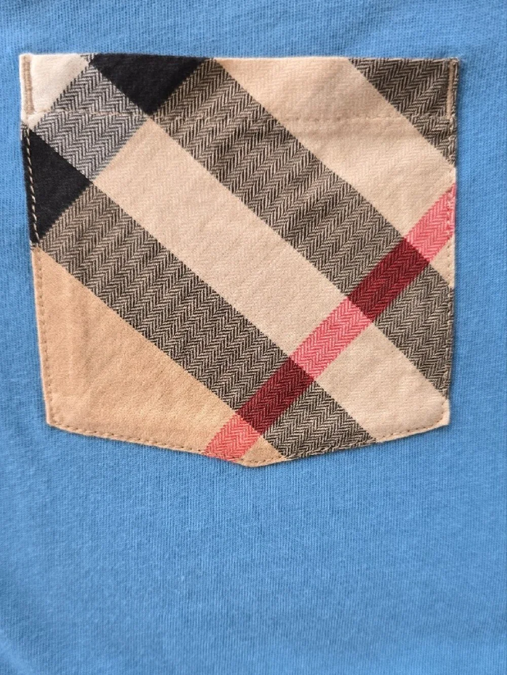 Burberry Boys Blue Tee with Signature Plaid Pocket